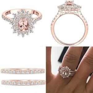 Rose Gold Morganite & Two Diamond Rings Set – $1,600